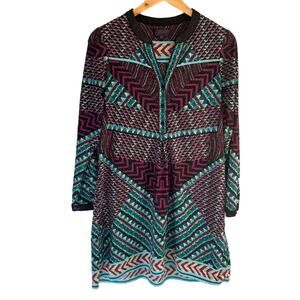 Hale Bob Mixed Print Long Sleeve Mini Dress - size XS